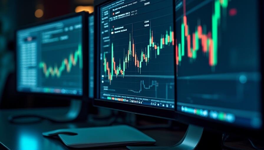 Close-up of a professional trading dashboard showing complex real-time charts and data metrics
